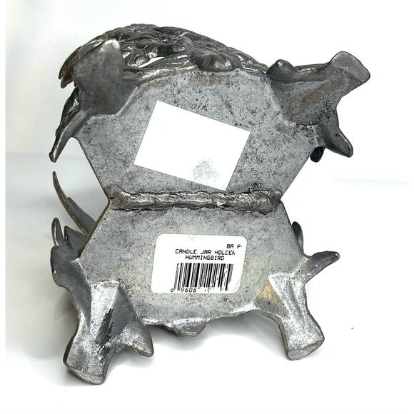 VTG Carson Hummingbird CANDLE JAR HOLDER 4.25"D Pillar Floral Silver Metal 5.5"T - Picture 3 of 6